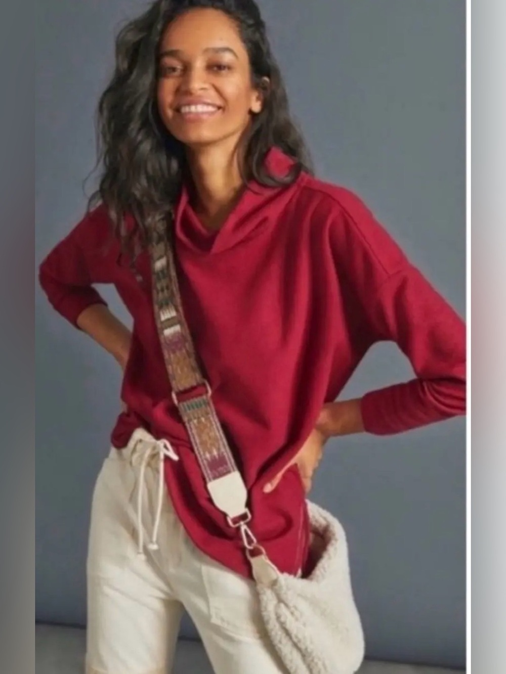 ANTHROPOLOGIE Mocked Turtleneck Cowl Ribbed Fleece/Sweater